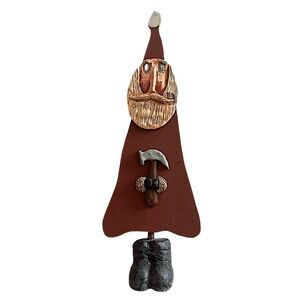 Hand Painted Christmas Santa Figure 11” Folk Art Metal & Wood